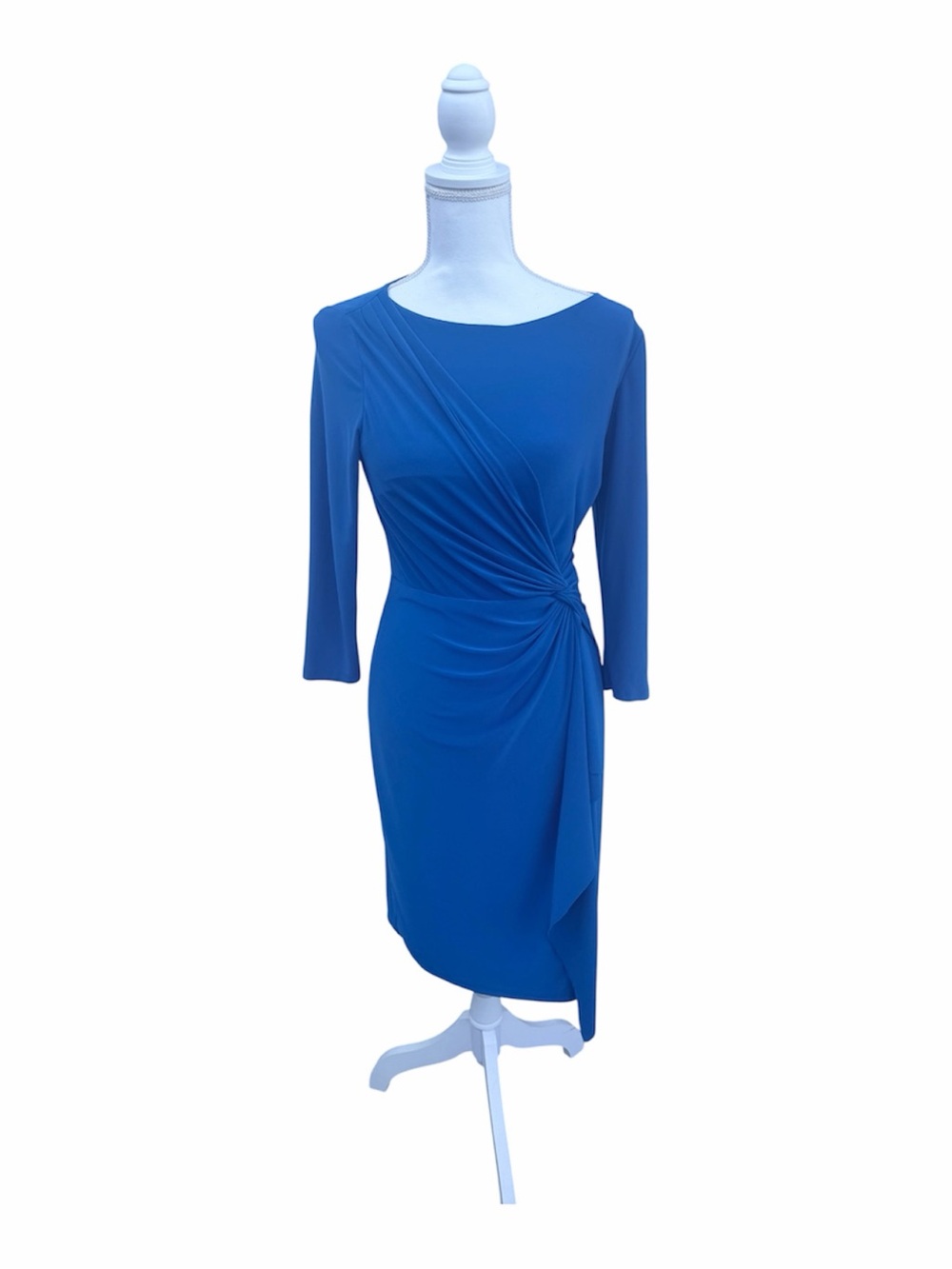 Ralph Lauren Cobalt Blue Draped Knot Long Sleeve Sheath Dress